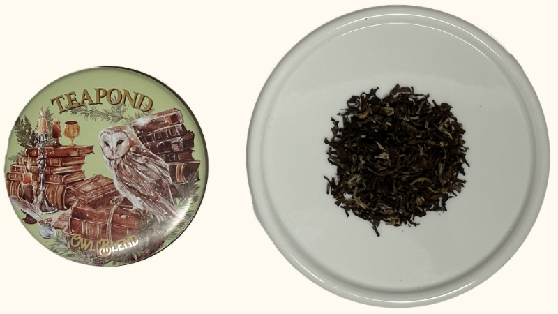ティーポンドのアウルブレンドの茶葉と紅茶缶