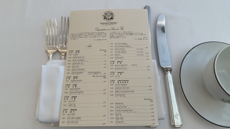 マリアージュフレール銀座本店 ランチのティーメニューと食器
